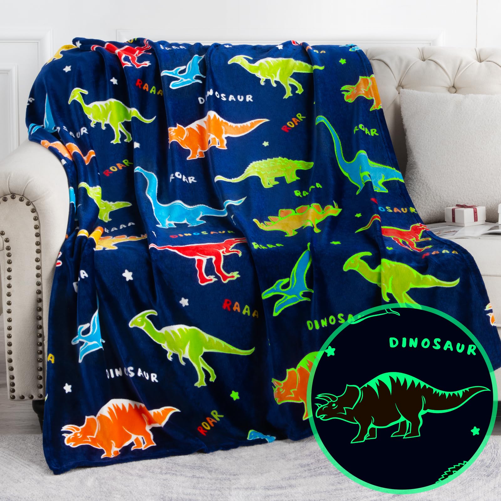 Dinosaur Toys Gifts For Boys Girls - Glow In The Dark Dino Blanket Best Christmas Birthday Valentine'S Day Easter Presents For K